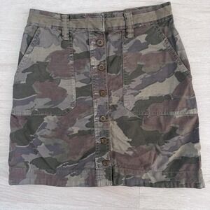 Anthro RYO LUCILLE Camo Button Front Mini Skirt Size 2